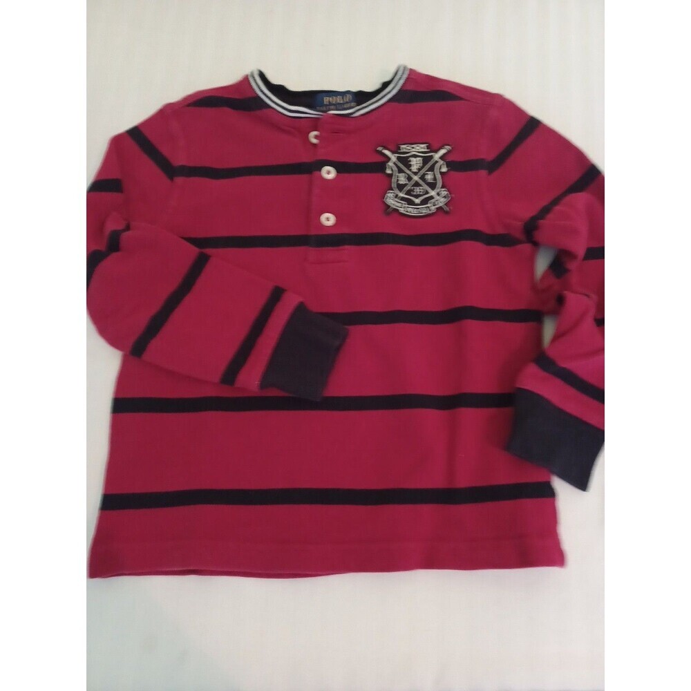 Polo Ralph Lauren red/navy stripe long sl henley top boys 4T patriotic nautical